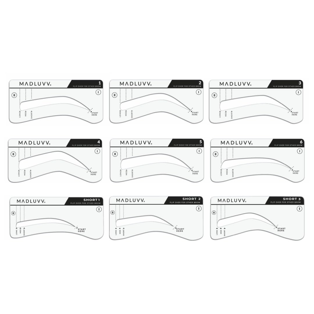 MADLUVV Brow Stamp Kit with Brow Stencils – Easy Eyebrow Shaper for Natural-Looking Brows – Popular Eyebrow Stencil Kit Used by Professionals – 9 Shapes, Spoolie, Travel Bag & Stamp (Blonde)