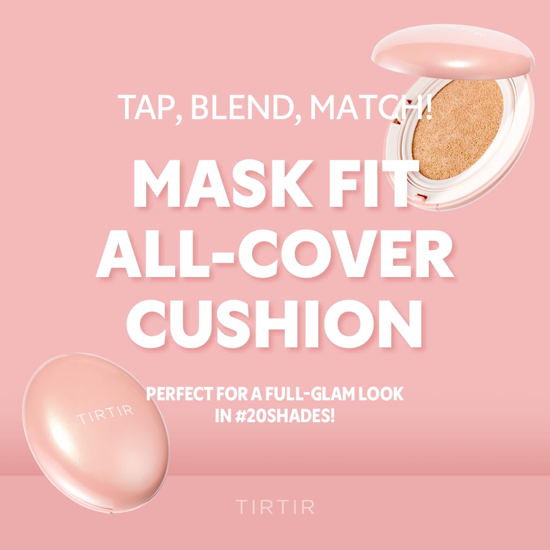TIRTIR Mask Fit All Cover Pink Cushion Foundation | High coverage, Velvety Matte Finish, Lightweight, Flawless, Corrects Redness, Korean Cushion (#25N Mocha, Full Size, 0.63 Fl Oz)