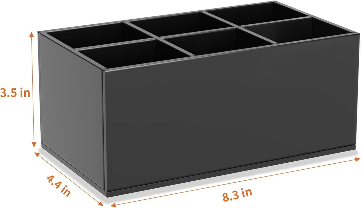 HIIMIEI Black Makeup Brush Holder Organizer Acrylic 6-Slots Cosmetic Brushes Storage Organizer for Vanity Countertop