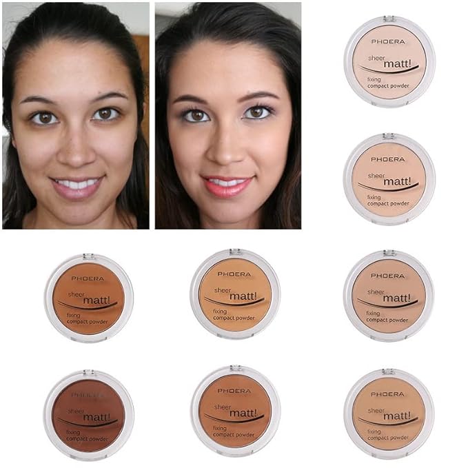 2 Pack PHOERA Matte Face Powder, Control Oil Brighten Skin Color Cover Blemish Makeup Face Setting Setting Powder 。 201-Translucent
