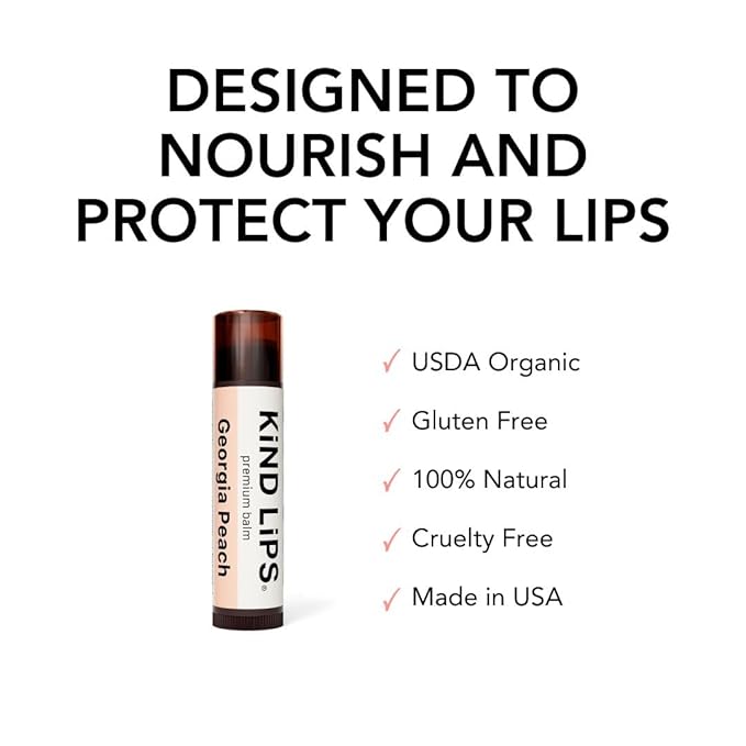 Kind Lips Lip Balm - Nourishing & Moisturizing Lip Care with Shea Butter, Beeswax & Vitamin E | Georgia Peach Flavor | 0.15 Oz (Pack of 3)