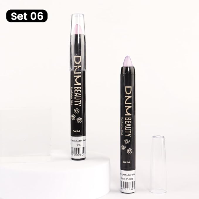 Kaely 2Pcs Cream Eyeshadow Stick Set for Eyes,Pink & Light Purple Shimmer Pen,Eye Brightener Halloween Makeup,sombras para ojos,Smooth Eye Shadow Highlighter Crayon Pencil Waterproof,07+08
