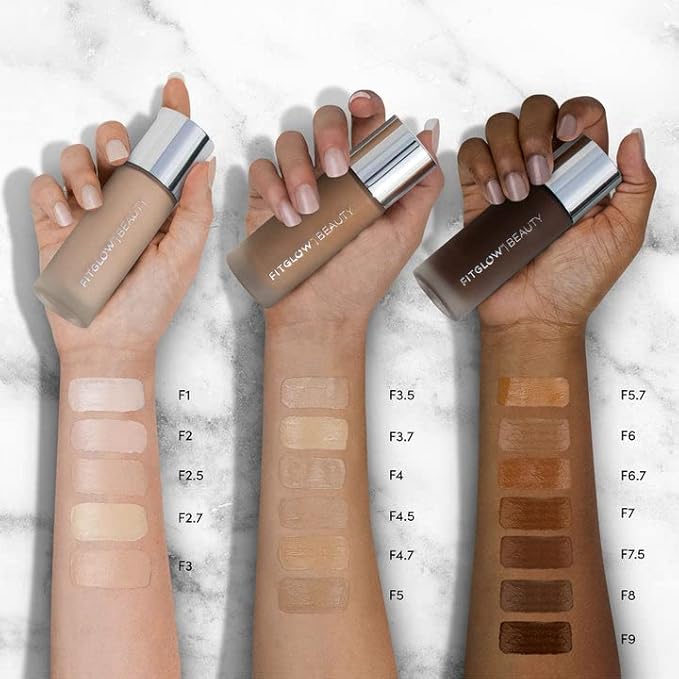 Fitglow Beauty - Natural Foundation+ Photo-Filtering Foundation | Vegan, Woman-Owned Clean Beauty (F4.5 - Tan Neutral, Soft Olive Undertones)