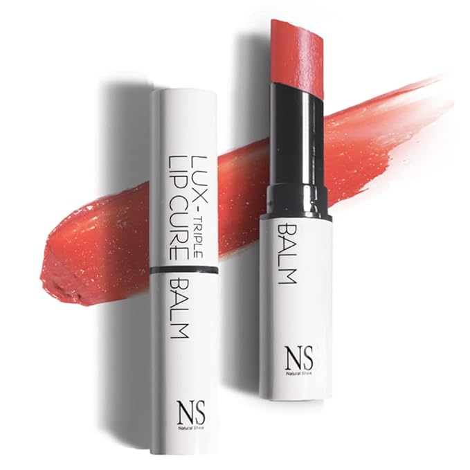 NATURAL SHINE NS BEAUTY Lux Triple Lip CURE Glossy Balm MUSE (Rose Coral) | tar-free, 100% natural ingredients, deep nourishing nighttime lip treatment care for dry and chapped lips (0.17 oz)