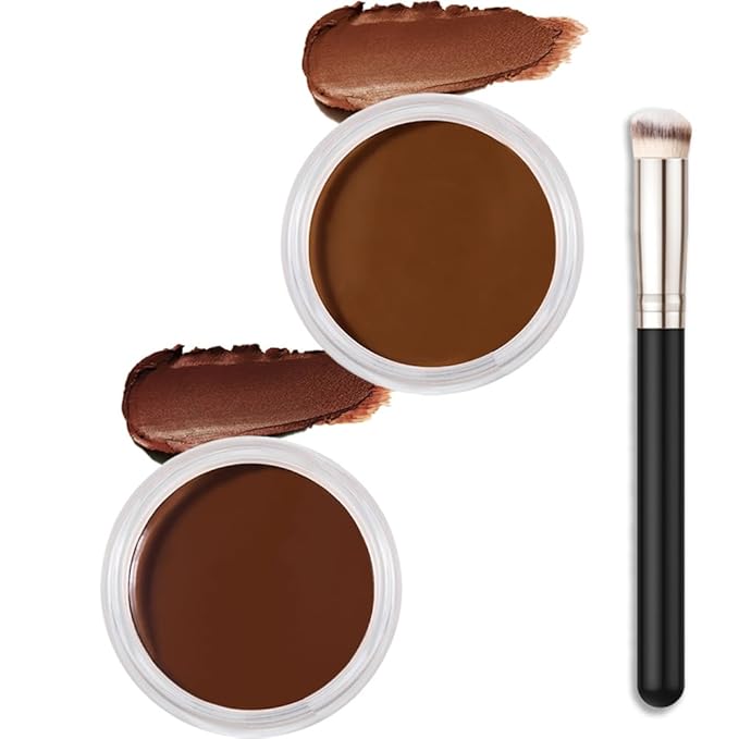 Kaely 2Pcs Cream Pot Concealer Full Coverage Set,Conceal Brighten Dark Circles,under Eye Color Correcting Concealer,Waterproof Foundation Palette with Brush,corrector de ojeras,Vegan Makeup,11+12