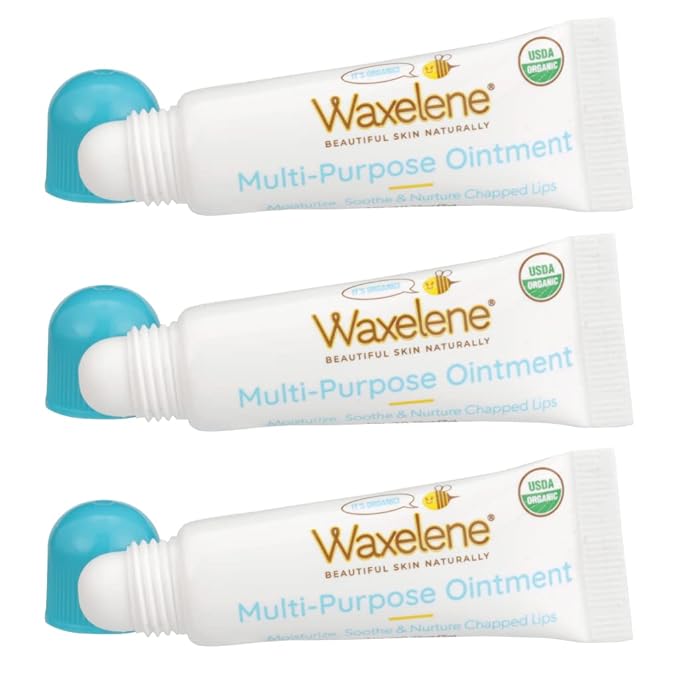 Waxelene Original Lip Tube 3 Piece, Best Lip Balm Ever Organic Calming Multipurpose Ointment Baby Eczema Dry Sensitive Skin Body Hand Face Moisturizer