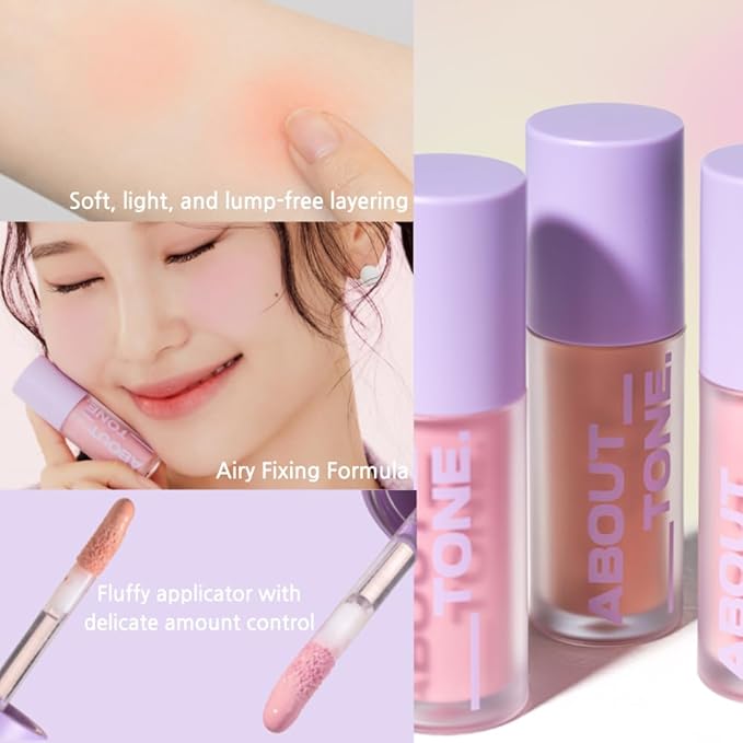 Fluffy Air Blusher 5 Colors - Lightweight Melting Liquid Blush for Colorful Cheeks, Highly Pigmented, Cheekbones and Eye Makeup, Soft Matte Finish, Buildable Formula (03 DEAR PEACH)