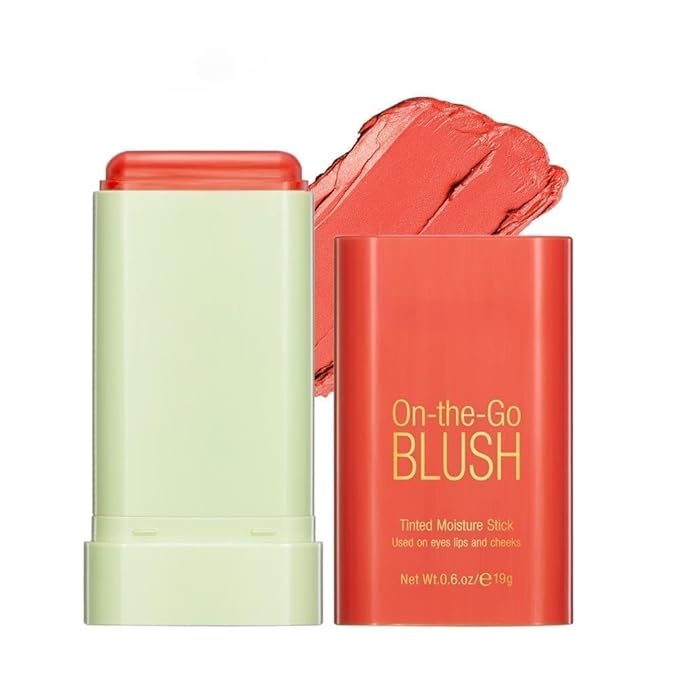 On-the-Go Makeup Blush Stick Tinted Moisture Stick, Shadow Lips Cheek Blusher Creamy Makeup Long Lasting Natural Nude Makeup for All Skin (orange)