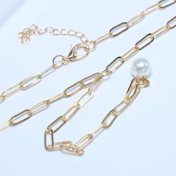 Boho Long Pearl Necklace Gold Lariat Y Necklace Choker Pearl Pendant Necklace Vintage Minimalist Necklace Chain Jewelry for Women and Girls