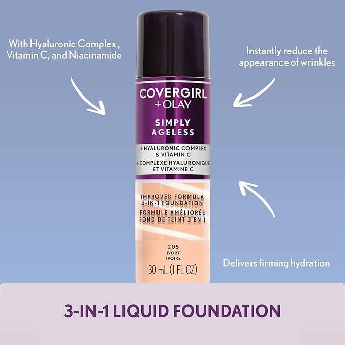 COVERGIRL COVERGIRL & olay simply ageless 3-in-1 liquid foundation, nude beige, pack of 2, 1 Ounce