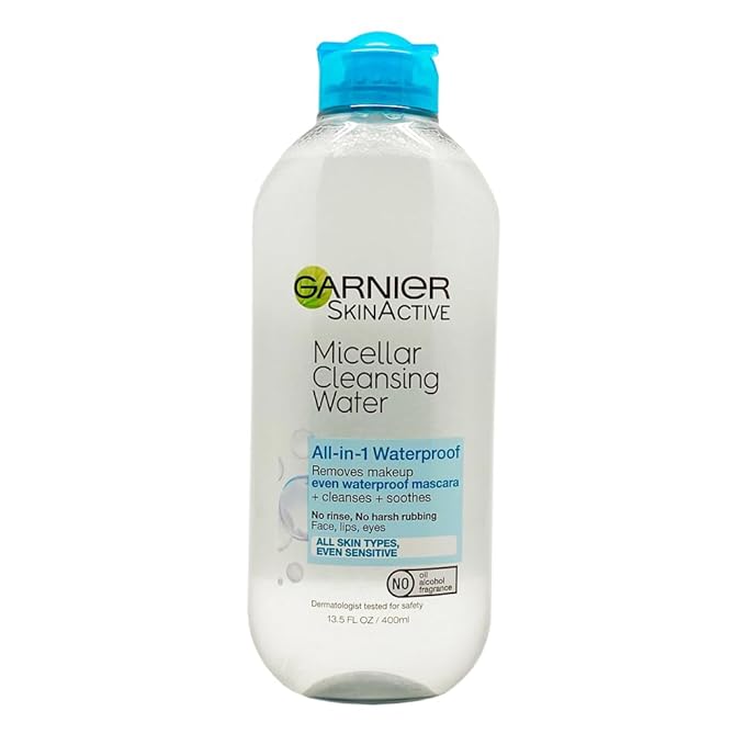 Garnier Skin Active Cleansing Water All in 1 Makeup Remover and Facial Cleanser 13.5 Pack, Micellar Waterproof, 40.5 Fl Oz, Pack of 3