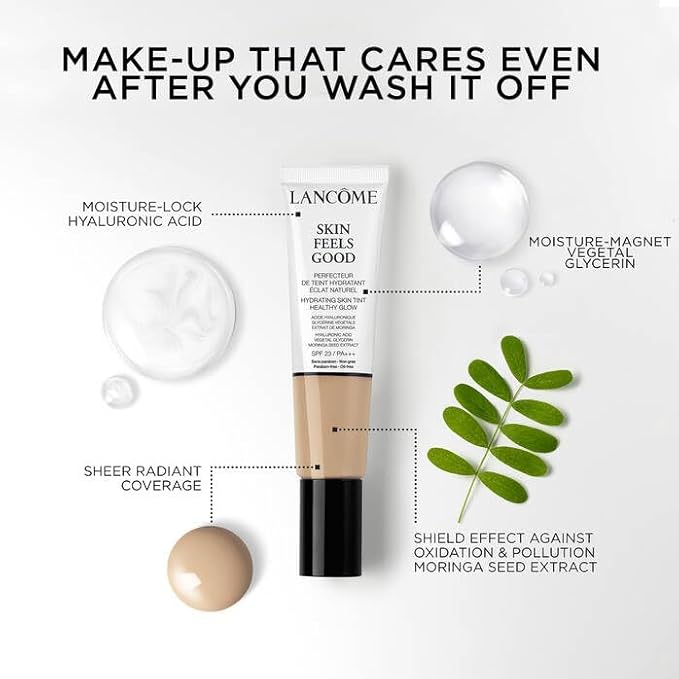 Lancôme Skin Feels Good Hydrating Tinted Moisturizer with SPF 23 - Oil-Free & Lightweight Foundation - Sheer Coverage with Healthy Glow Finish - 04N Golden Sand
