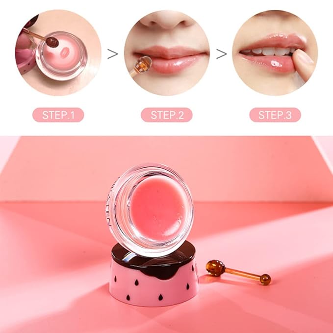 2Pcs Strawberry Vitamin E Lip Masks，Lip Balm Honey Pot，Hydrating & Prevention Dry and Cracked Lip Scrubs Exfoliator，Lip Sleep Mask Reduces Lip Lines，Lip Exfoliating Balm Sleeping Lip Mask