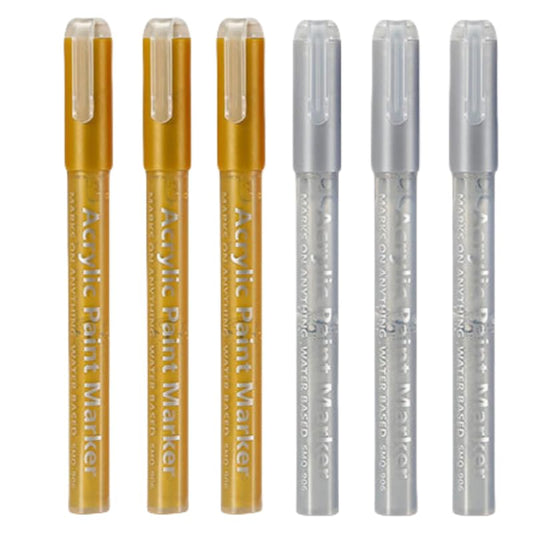 3 Gold and 3 Silver Nail Polish Pens Set, Nail Art Pen, Nail Pencil, DIY Drawing Painting Pen, for Nails DIY (3 Gold+3 Silver)