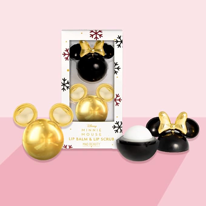 MAD BEAUTY Minnie Mouse Lip Balm & Lip Scrub Duo Set, Vanilla Lip Scrub & Cranberry Lip Balm, Smooth & Soothe for Soft Lips, Moisturizing, Nourishing Lip Kit, Great Gift for Disney Fans