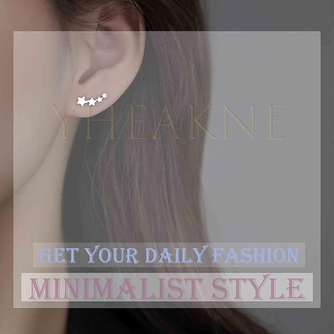 Crystal Bar Ear Climber Earrings Silver Rhinestone Ear Jacket Earrings Boho Bar Ear Crawlers Earrings Minimalist Geometric Moon Earrings Jewelry for Women and Girls