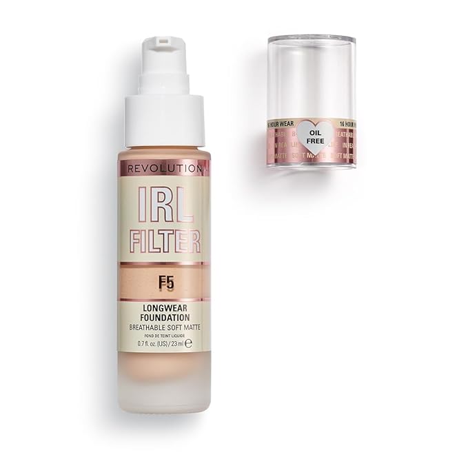 Revolution Beauty, IRL Filter Longwear Foundation, Soft & Breathable Formula, Medium to Full Coverage, Matte Finish, F5, 0.7 Fl. Oz