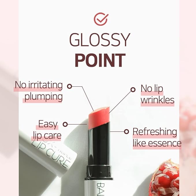 NATURAL SHINE NS BEAUTY Lux Triple Lip CURE Glossy Balm ATHENA (Red Orange) | Chapstick Hydration and Exfoliator | Overnight Lip Treatment Care Deep Nourishing for Dry Cracked Chapped Lips (0.17oz)