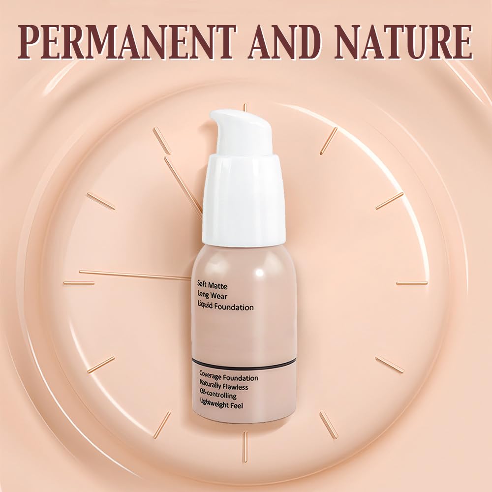 Matte Liquid Full Coverage Foundation, Flawless Soft Matte 24HR Oil Control Full Coverage Foundation Makeup for Women, Long-Lasting Waterproof Full Coverage, 01#Nude (01, Pack of 1)
