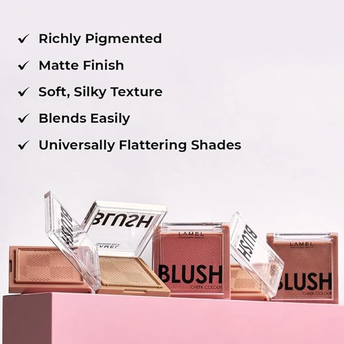 Lamel Coral Blush Cheek Color Mini - Blendable Natural Blush Powder - Enhances & Defines Shapes & Features - Shading & Contouring Powder Blush - 4 Universal Shades - № 403 (Coral) - 3.8g / 0.13 oz