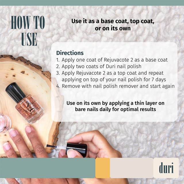 Duri Rejuvacote 2 Nail Growth System Sensitive Formula - Nail Hardener and Strengthener for Brittle, Breaking, Splitting Nail Repair - 0.45 Fl Oz (Pack of 1)