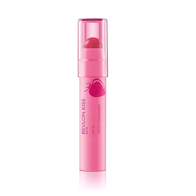 Revlon Lip Balm, Kiss Tinted Lip Balm, Face Makeup with Lasting Hydration, SPF 20, Infused with Natural Fruit Oils, 025 Fresh Strawberry, 0.09 Oz (Pack of 2)