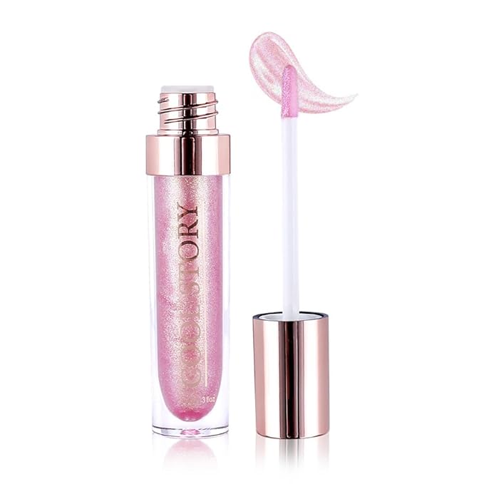 GECOMO Colorful Explosive Pearlescent Lip Gloss 3D Multifunctional Fine Glitter Chameleon Lip Gloss Polarized Diamond Makeup, Magic Big Brush Color Changing Lip Oil(102# GOLD GLITTER)