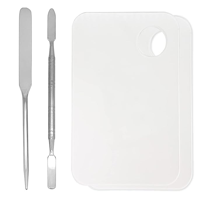 Stainless Steel Foundation Spatula with Makeup Mixing Palette, Foundation Makeup Tray Acrylic Makeup Palette Cosmetic Nail Art Color Mixing Tool Make Up Spatula, Pack of 4