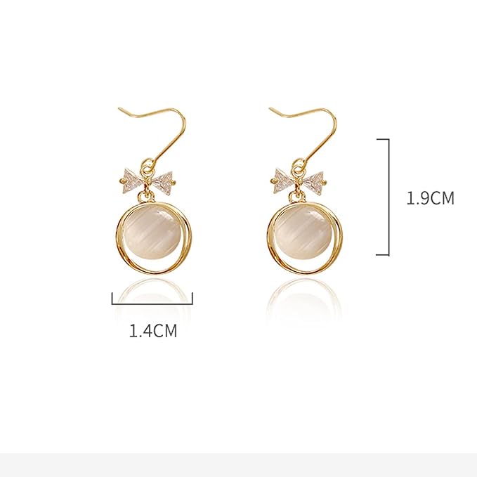 Vintage Circle Drop Earring Gold Cat Eye Stone Earrings Dangle Chalcedony Earrings with Bowknot Earrings Jewelry for Women and Teen Girls