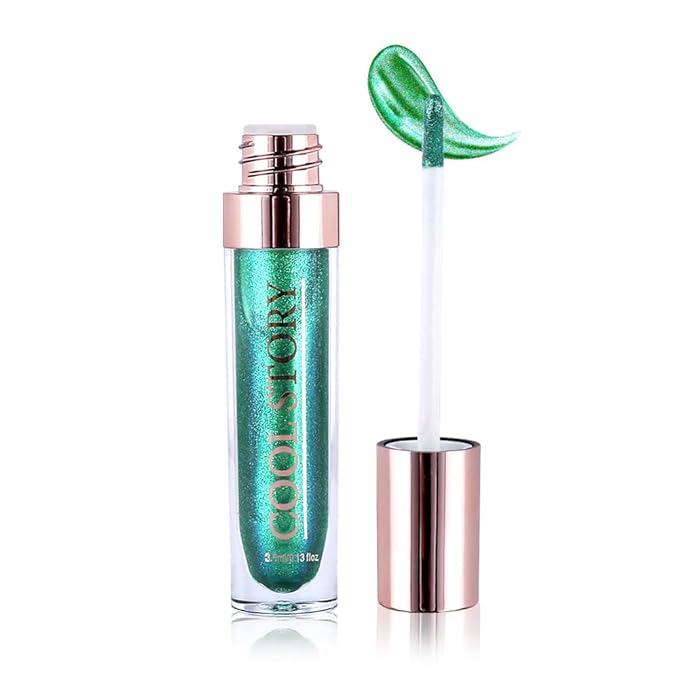 GECOMO Colorful Explosive Pearlescent Lip Gloss 3D Multifunctional Fine Glitter Chameleon Lip Gloss Polarized Diamond Makeup,Magic Big Brush Color Changing Lip Oil(106# COLORFUL GREEN FLASH)