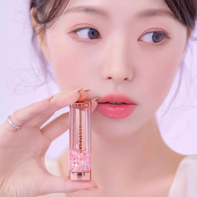[SET] CORINGCO Sparkle Cute Color Changing Lip Balm｜ Colored Lip Cream Lip Gloss, Glitter Lip Care Lip Pack Birthday Gift Glitter Gift Sequin Shiny Spangle Lipbalm (#04 Orange Red)