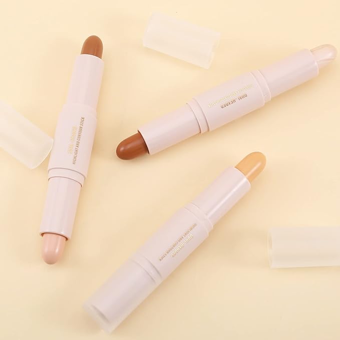 Boobeen Highlight and Contour Stick Dual-ended Contouring Cream Makeup Pencil Kit, Long Lasting & Waterproof Face Bronzer and Highlighter Makeup Stick Shadow Pen, Pack of 1