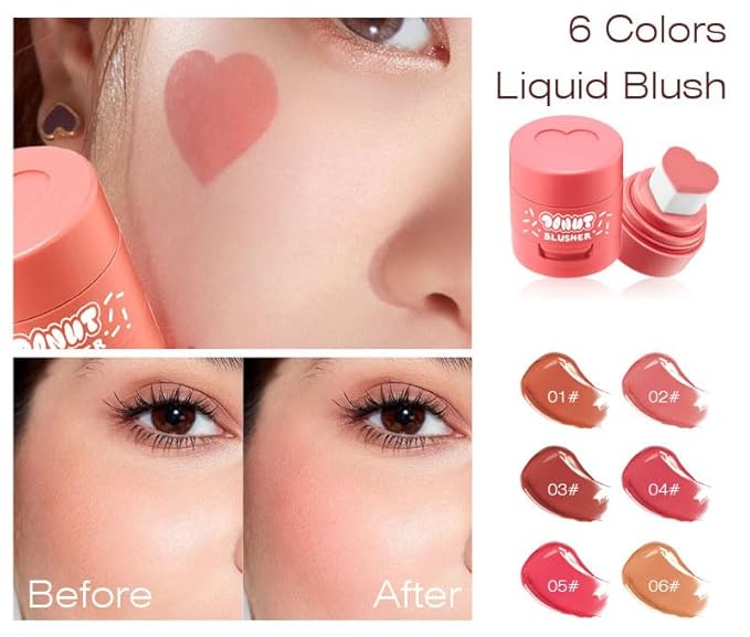 Stamp Liquid Blush Stamp Blush with Heart Shaped Applicator Natural Long Lasting Blush, Light and Airy Makeup for Women (1)