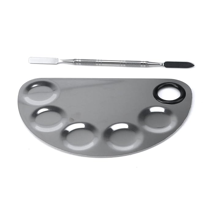 Stainless Steel Professional Beauty Palette,Large Square and Half Moon Color Palette，Silver，with Color Stick,1 SET