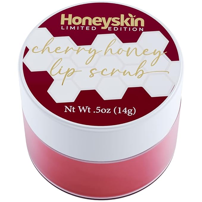 Lip Exfoliator Scrub and Lip Treatment - Gentle Lip Repair for Dry Cracked Lips and Lip Scrubs Exfoliator and Moisturizer - All Naturals Lip Brightening for Dark Lips (Cherry Honey)