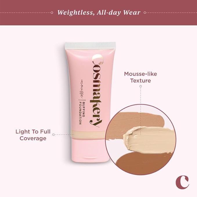 Foundation for Light to Full Coverage - Mousse Liquid Makeup Foundation for Uneven Skin Tone - Diverse Skin Types Mature, Dry, Oily - Oil-free, Cruelty-free (Medium)