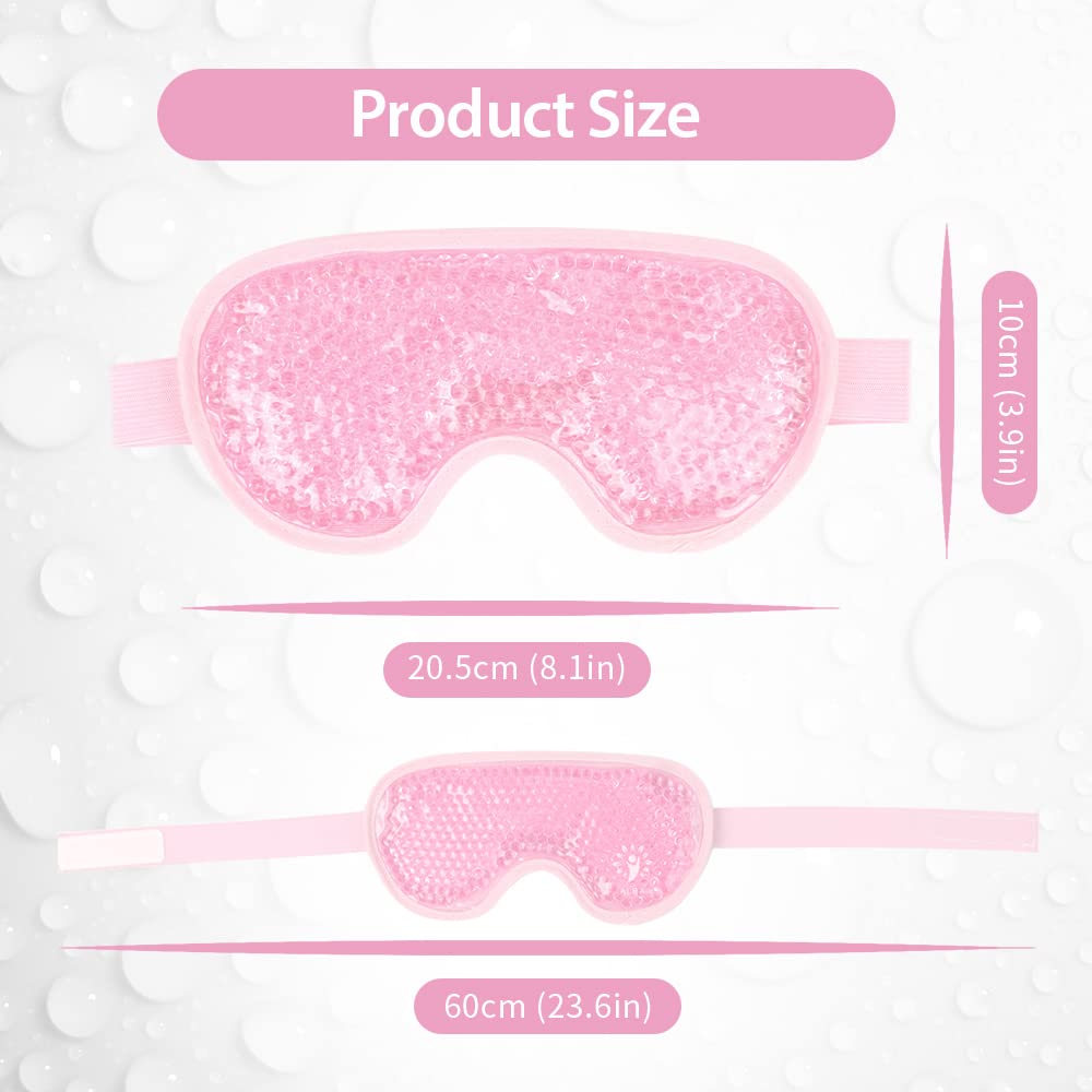 NEWGO Cooling Gel Cold Eye Mask for Puffy Eyes, Reusable Ice Pack with Soft Plush Backing for Dark Circles, Migraine, Stress Relief - Pink