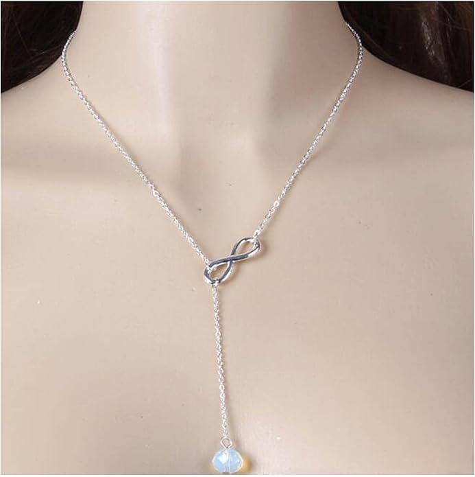 Boho Crystal Infinity Necklace Gold Y Necklace Minimalist Crystal Y Lariat Necklace Chain Jewelry for Women and Girls