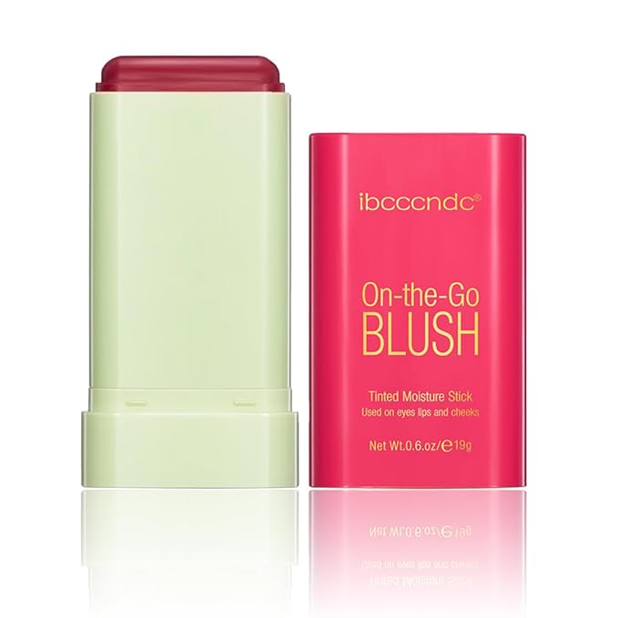 Multi-Use Makeup Blush Stick, Tinted Solid Moisturizer On-the-Go Blush, Multi-use Cream Blush Stick for Cheek & Eyes & Lips, Waterproof Natural Nude Makeup for All Skin (2# Hot Red)