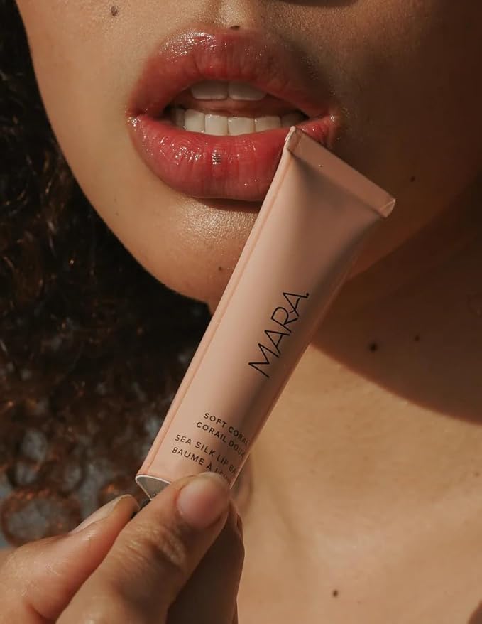 MARA - Natural Sea Silk Lip Balm With Algae + Moringa | Non-Toxic, Plant-Based Skin Care, Hypoallergenic | Moisturize, Plump + Soothe Dry, Chapped Lips (Coral, 0.5 oz | 15 ml)