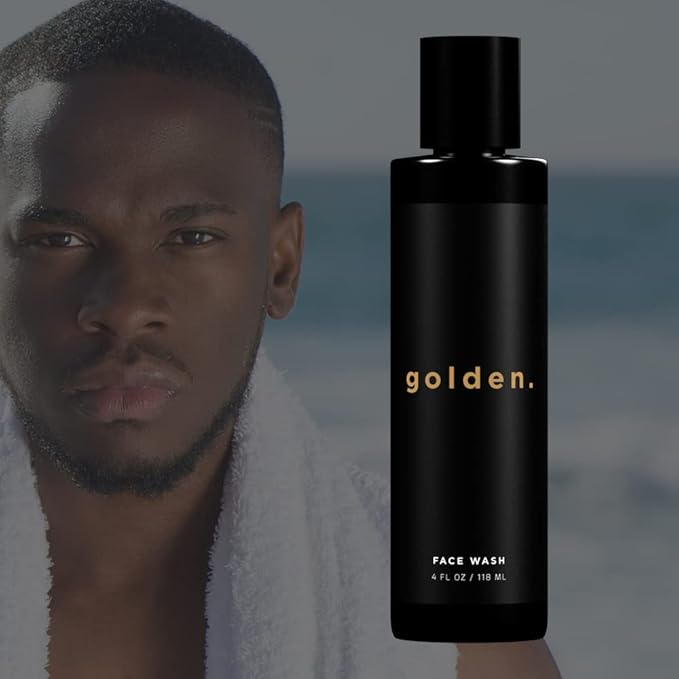 Golden Grooming Co. Men Face Wash with Aloe Vera & Vitamin E - Facial Cleanser for Men - Organic & Nature-Based - Ideal for Sensitive and Oily Skin - Rich Foaming Daily Cleanser - 4 oz.