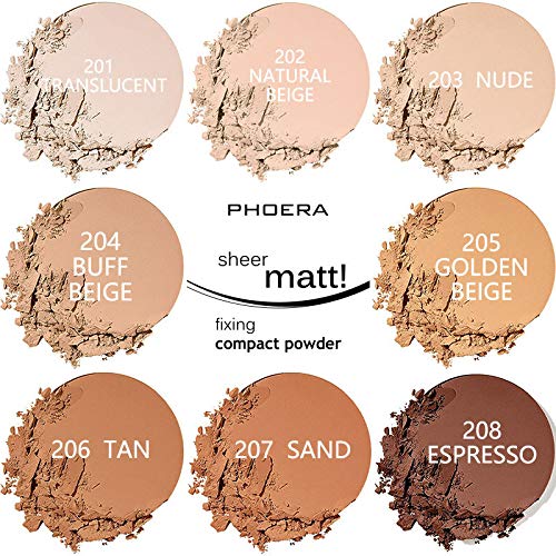 2 Pack Matte Face Powder, Control Oil Brighten Skin Color Cover Blemish Makeup Face Setting Setting Powder Foundation。204- Buff Beige