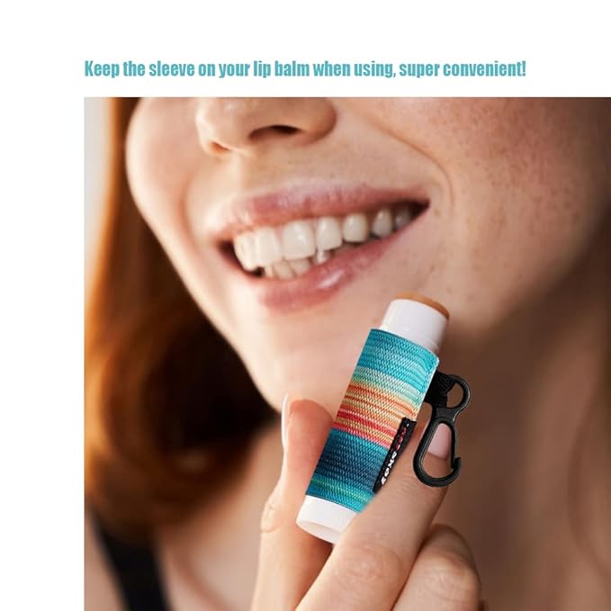 3PCS Lip Balm Holder Lipstick Sleeves Keychain Lip Gloss Holder Keychain Chapstick Elastic Sleeves(Dark blue strip)