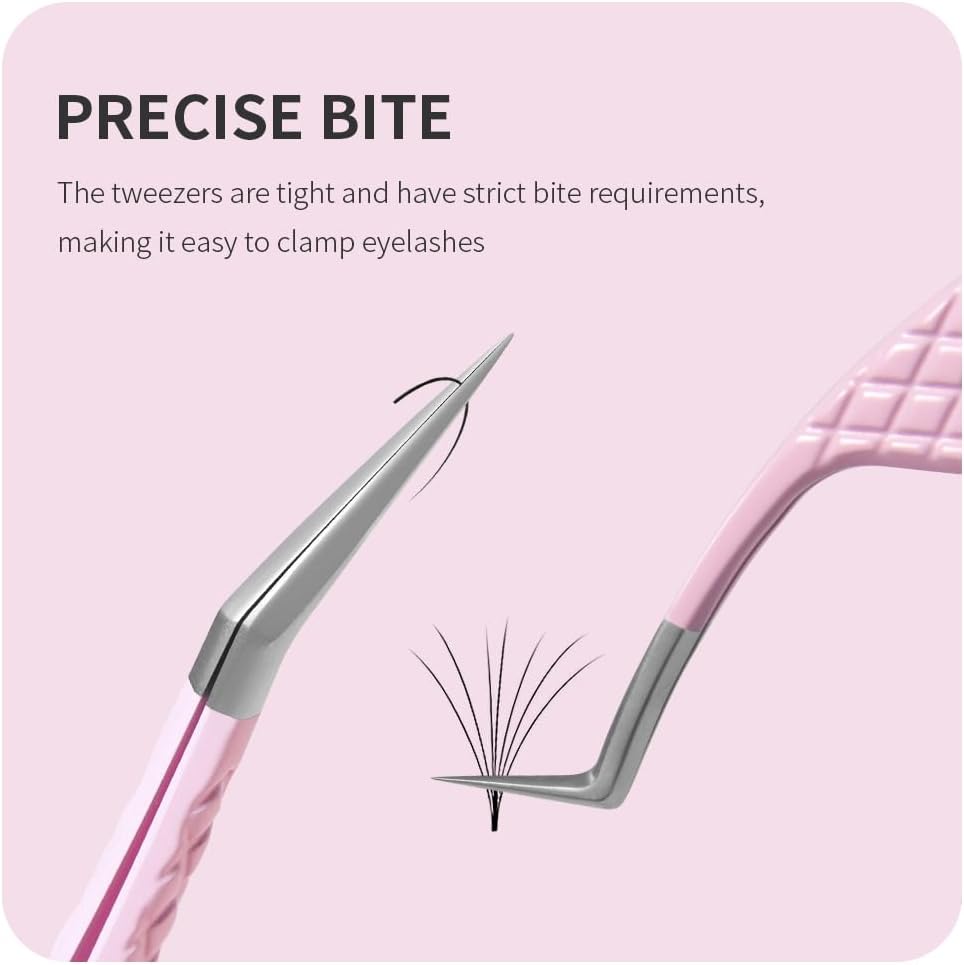 Eyelash Extension Tweezers,Fiber Tip Grip Boot Volume Lash Tweezers,Professional Pointed Lash Extension Tweezers for Easy Lash Application and Removal(2Pcs-F02/05)
