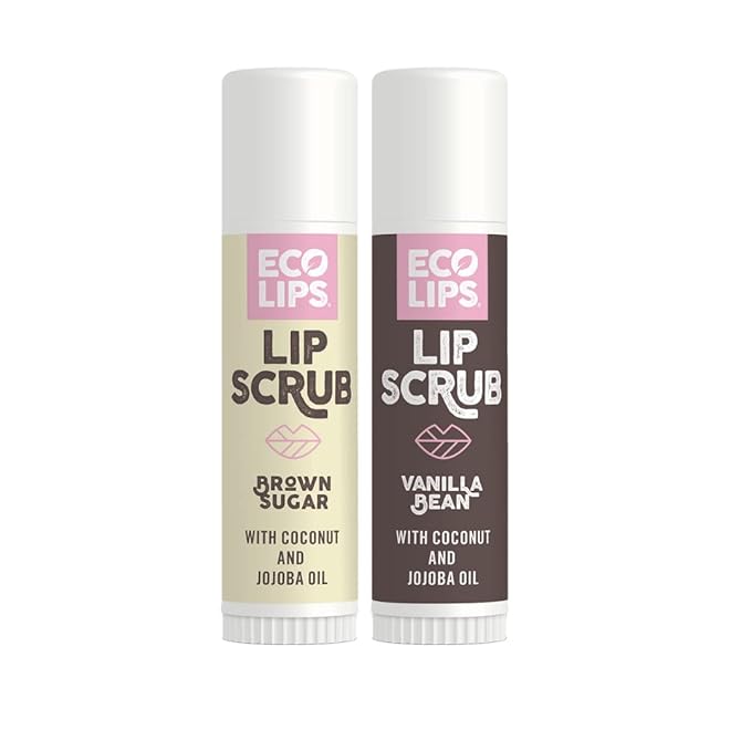 Eco Lips LipScrub Sugar Scrub Sticks - Brown Sugar & Vanilla Bean - 100% Natural Lip Care Treatment with Organic Sugar and Coconut Oil - Gently Exfoliate & Polish Dry, Flaky Lips, 100% Edible