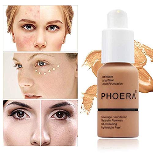 2 Pack PHOERA Foundation 102# Nude and 103# Warm Peach, Flawless Soft Matte Liquid Foundation,24 HR Full Coverage Mattle Oil-Control Foundation Makeup.