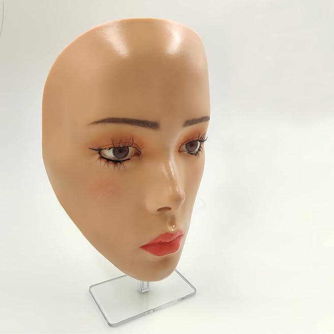 3D Makeup Practice Face,Reusable Makeup Mannequin Face with Makeup Brushes Set,Silicone Full Face Practice Eyelash Eye Shadow,for Emerging Makeup Artist,for Girl's Gift
