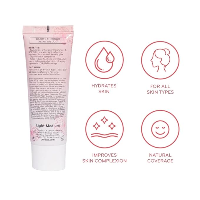 pūrlisse Ageless Glow Serum BB Cream SPF 40 - Glow BB Cream with SPF Enriched with Bakuchiol & Vitamin C to Help Improve Firmness & Reduce Wrinkles for Dewy Skin - Medium Warm (1.4 oz)