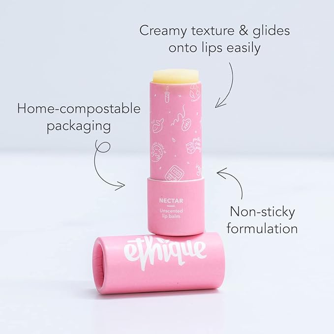 Ethique Nectar Unscented Lip Balm - Plastic-Free, Vegan, Cruelty-Free, Eco-Friendly, 0.32 oz (Pack of 1)