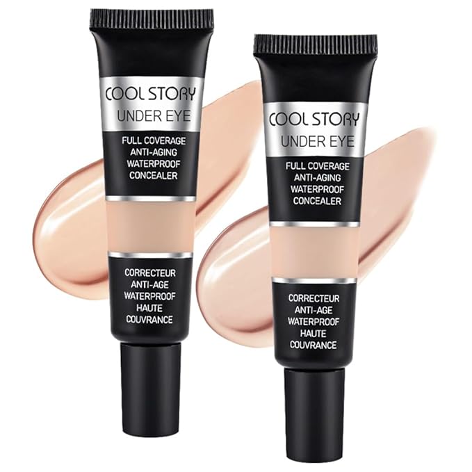 Pro Under Eye Full Coverage Liquid Concealer to Cover Dark Circles, Scars,Redness,Spots,Fine Lines,Corrector Anti-Aging Natural Finish, Moistening Smooth Cream,Waterproof 0.4 * 2 fl oz-Beige+Nude
